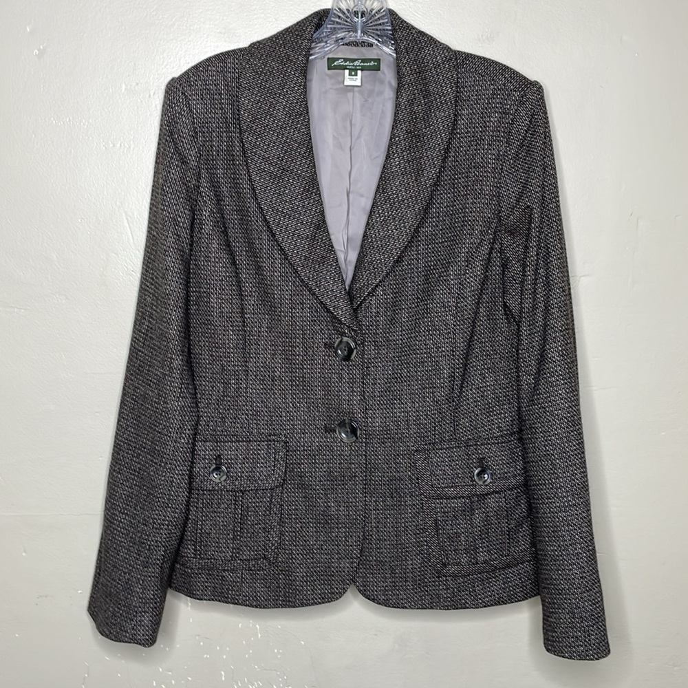 EDDIE BAUER Blazer Brown Wool Blend Tweed Old English Countryside Academia 8